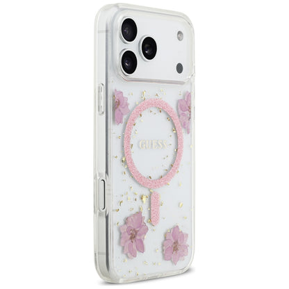 MagSafe cover til Apple iPhone 17 Pro, Guess, Resin Flowers and Glitter, Pink