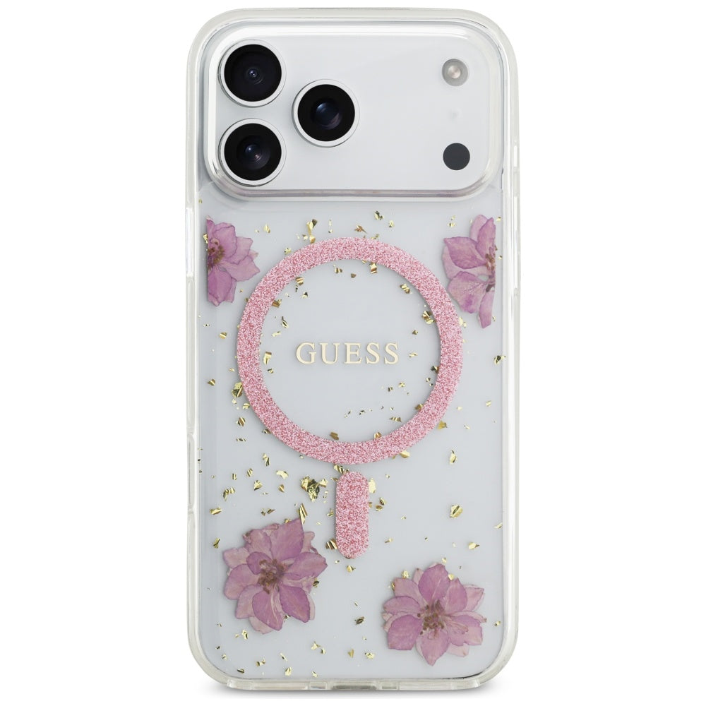 MagSafe cover til Apple iPhone 17 Pro, Guess, Resin Flowers and Glitter, Pink