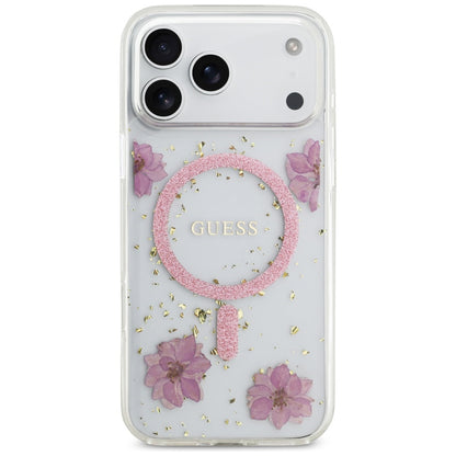 MagSafe cover til Apple iPhone 17 Pro, Guess, Resin Flowers and Glitter, Pink