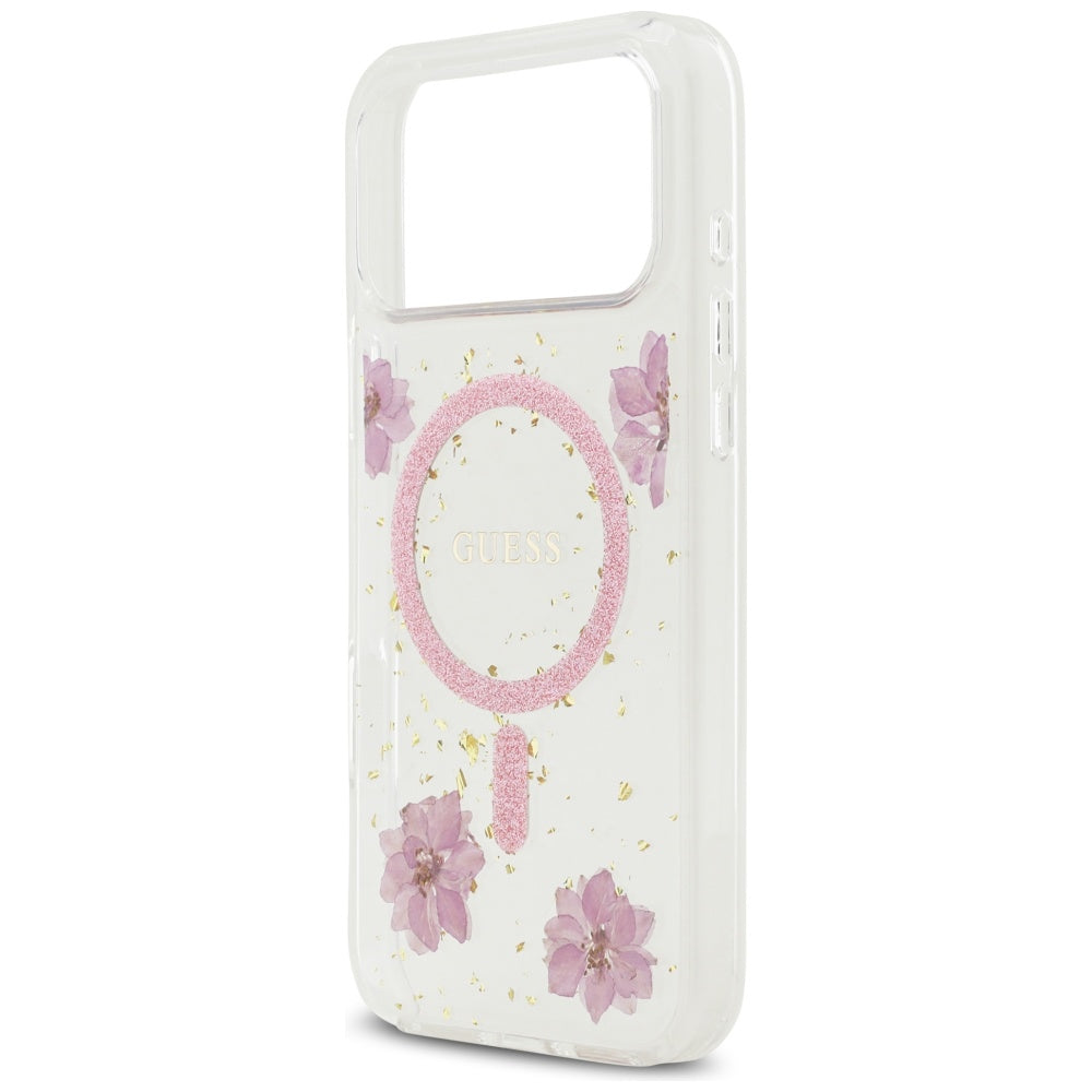 MagSafe cover til Apple iPhone 17 Pro, Guess, Resin Flowers and Glitter, Pink