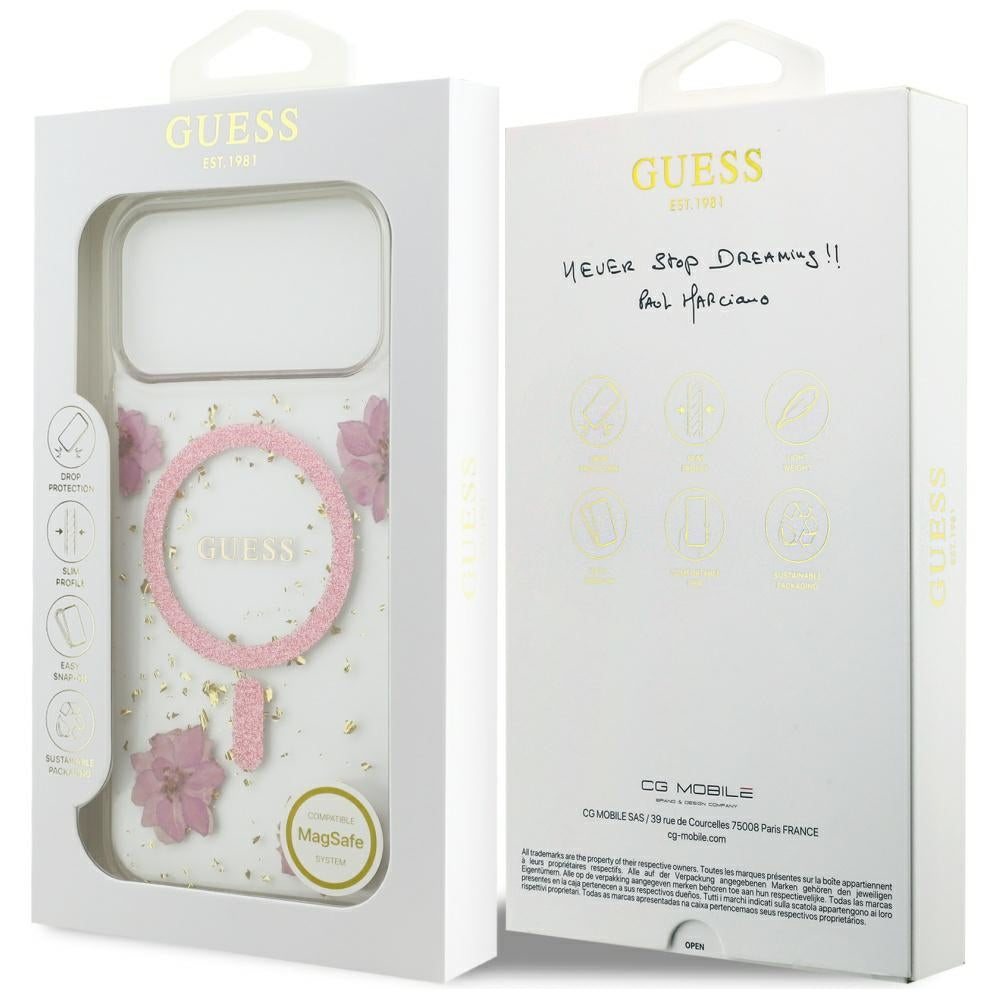 MagSafe cover til Apple iPhone 17 Pro, Guess, Resin Flowers and Glitter, Pink
