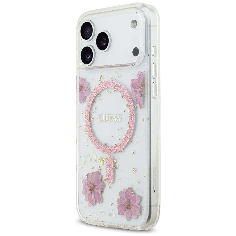 MagSafe cover til Apple iPhone 17 Pro, Guess, Resin Flowers and Glitter, Pink