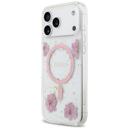 MagSafe cover til Apple iPhone 17 Pro, Guess, Resin Flowers and Glitter, Pink