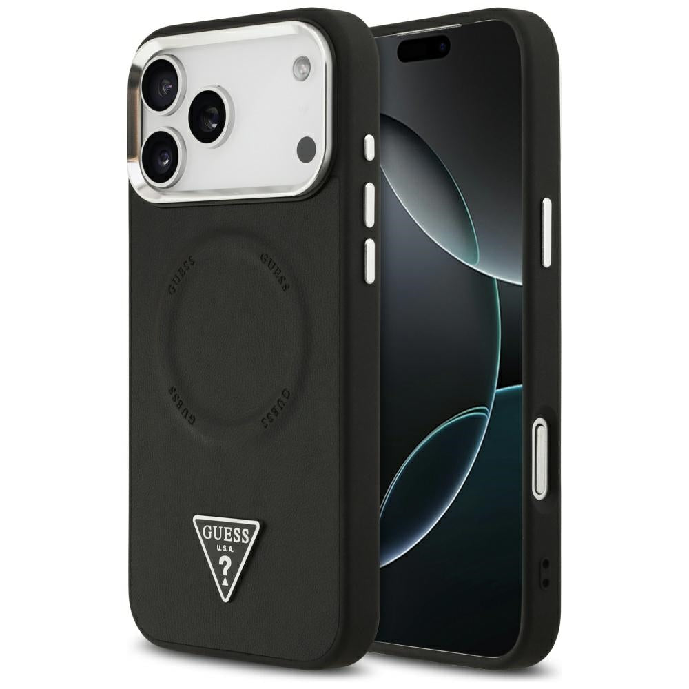 MagSafe cover til Apple iPhone 17 Pro, Guess, Triangle Logo, Sort Sølvfarvet