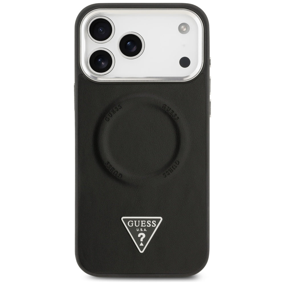 MagSafe cover til Apple iPhone 17 Pro, Guess, Triangle Logo, Sort Sølvfarvet