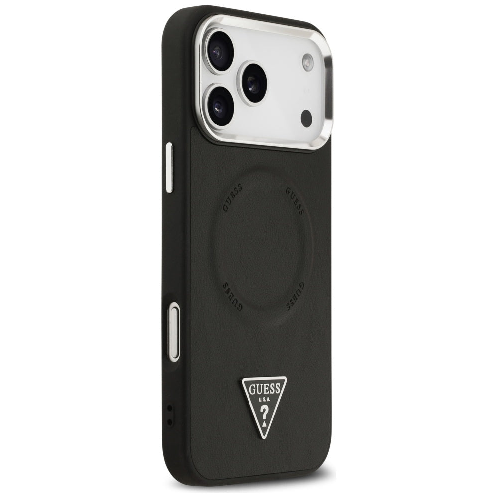 MagSafe cover til Apple iPhone 17 Pro, Guess, Triangle Logo, Sort Sølvfarvet
