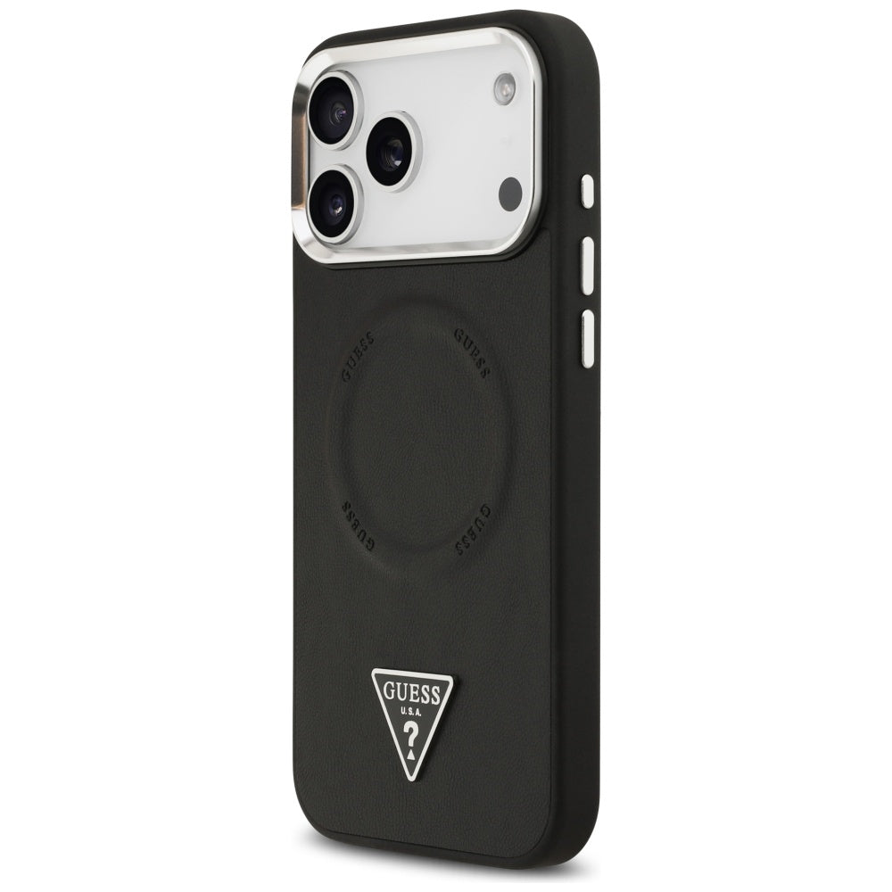 MagSafe cover til Apple iPhone 17 Pro, Guess, Triangle Logo, Sort Sølvfarvet
