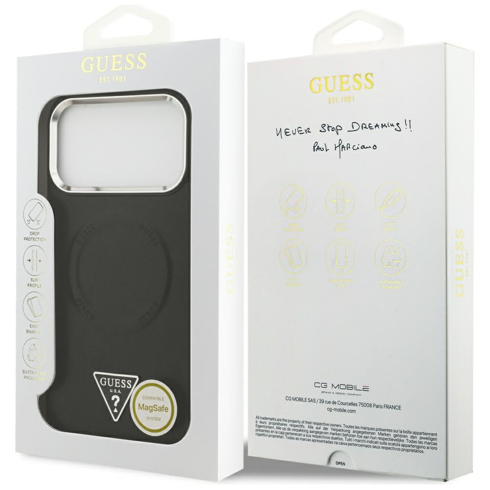 MagSafe cover til Apple iPhone 17 Pro, Guess, Triangle Logo, Sort Sølvfarvet