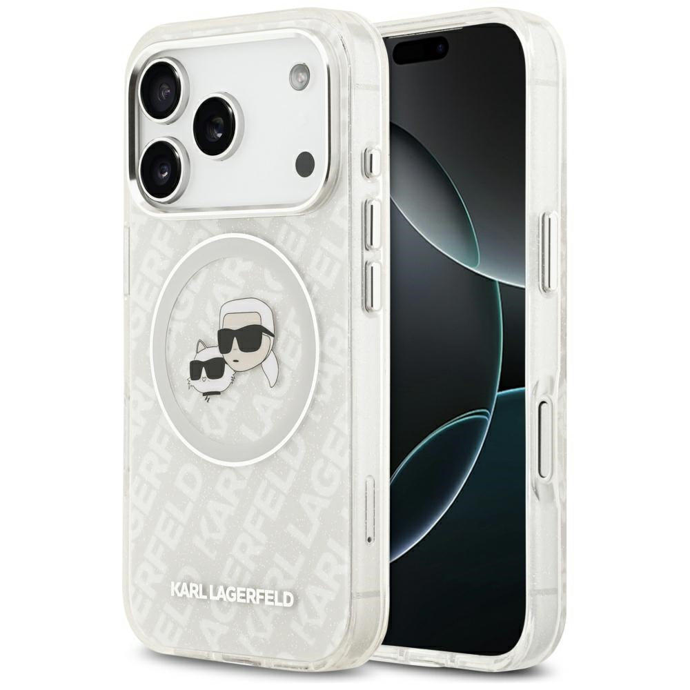 MagSafe cover til Apple iPhone 17 Pro, Karl Lagerfeld, Glitter Karl & Choupette Head, Hvid