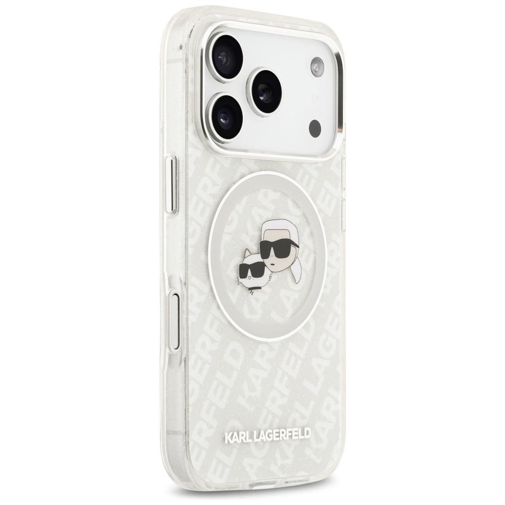 MagSafe cover til Apple iPhone 17 Pro, Karl Lagerfeld, Glitter Karl & Choupette Head, Hvid