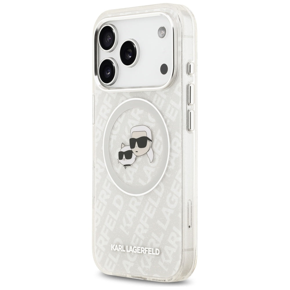 MagSafe cover til Apple iPhone 17 Pro, Karl Lagerfeld, Glitter Karl & Choupette Head, Hvid