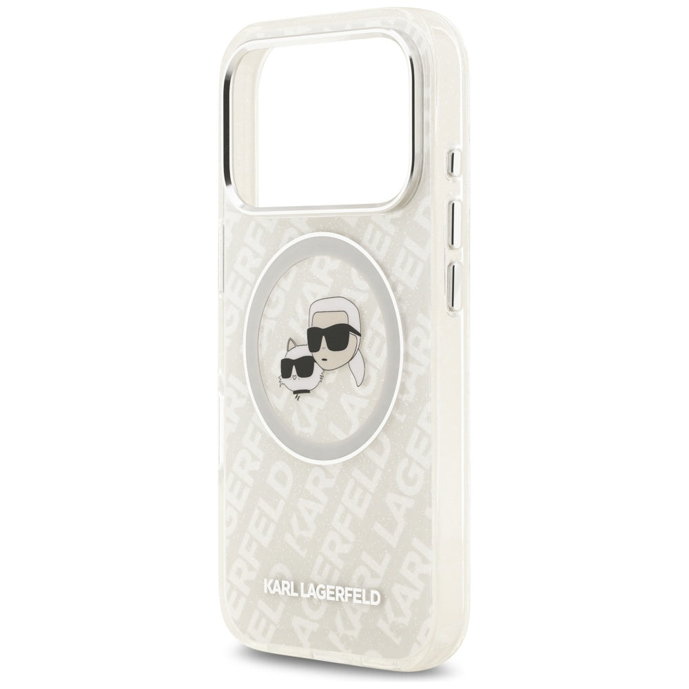 MagSafe cover til Apple iPhone 17 Pro, Karl Lagerfeld, Glitter Karl & Choupette Head, Hvid