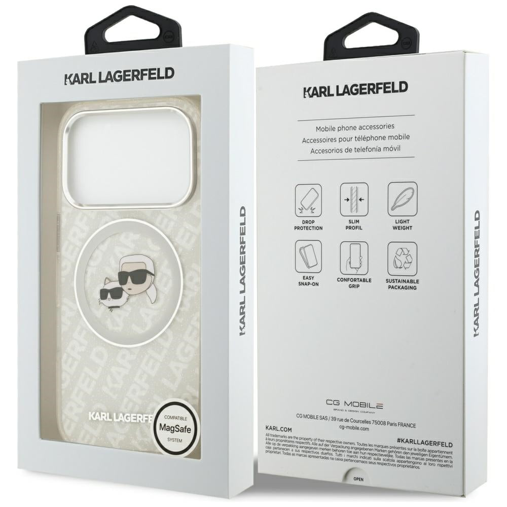 MagSafe cover til Apple iPhone 17 Pro, Karl Lagerfeld, Glitter Karl & Choupette Head, Hvid