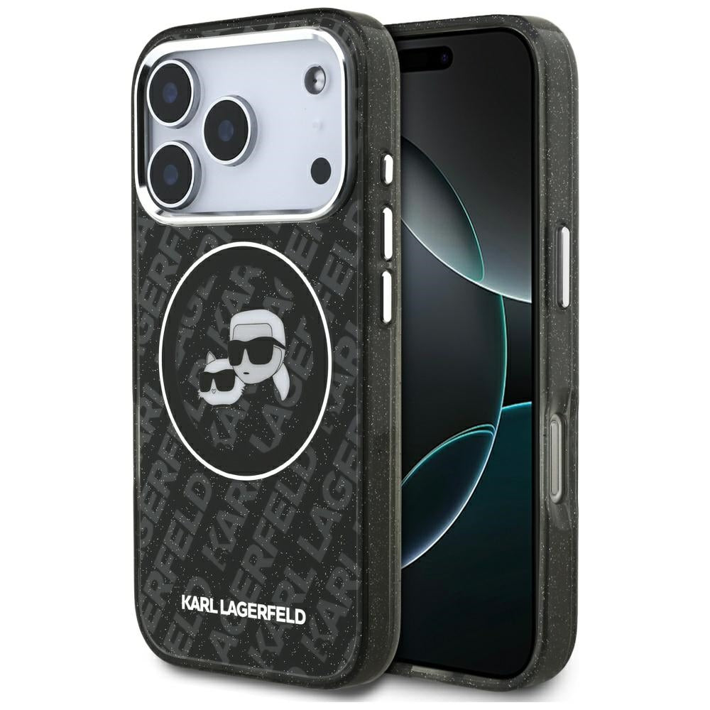 MagSafe cover til Apple iPhone 17 Pro, Karl Lagerfeld, Glitter Karl & Choupette Head, Sort