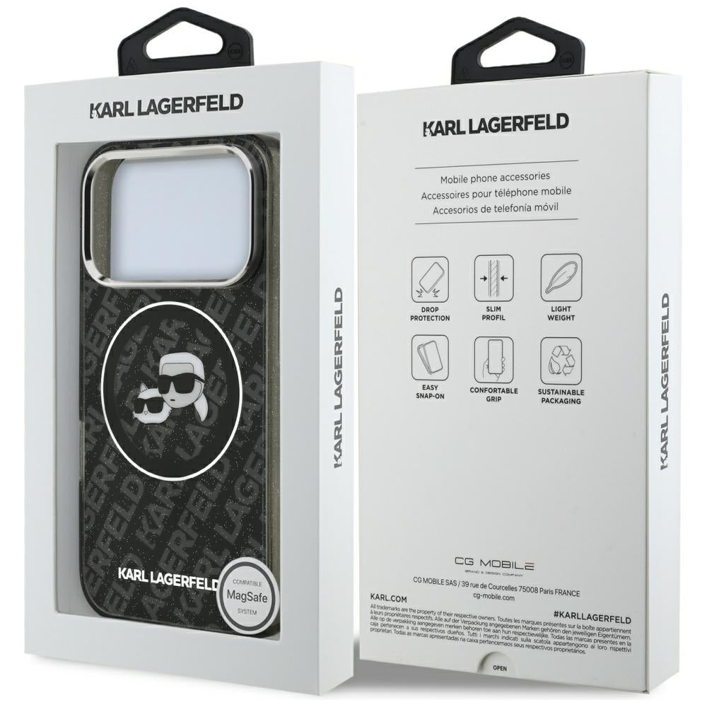 MagSafe cover til Apple iPhone 17 Pro, Karl Lagerfeld, Glitter Karl & Choupette Head, Sort