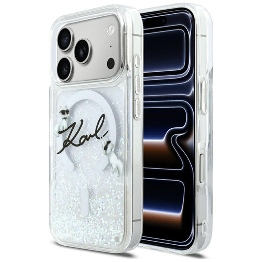 MagSafe Case for Apple iPhone 17 Pro, Karl Lagerfeld, Glitter Karl Script Logo, Transparent