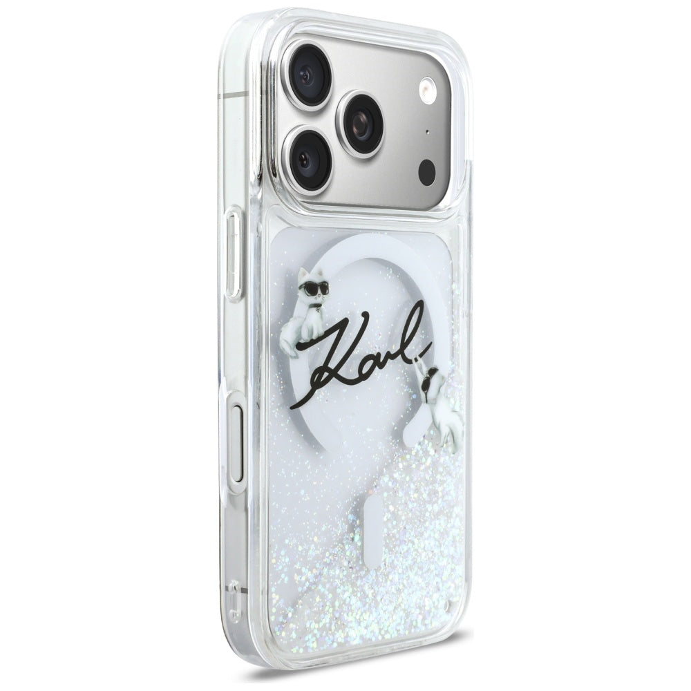 MagSafe cover til Apple iPhone 17 Pro, Karl Lagerfeld, Glitter Karl Script Logo, Transparent