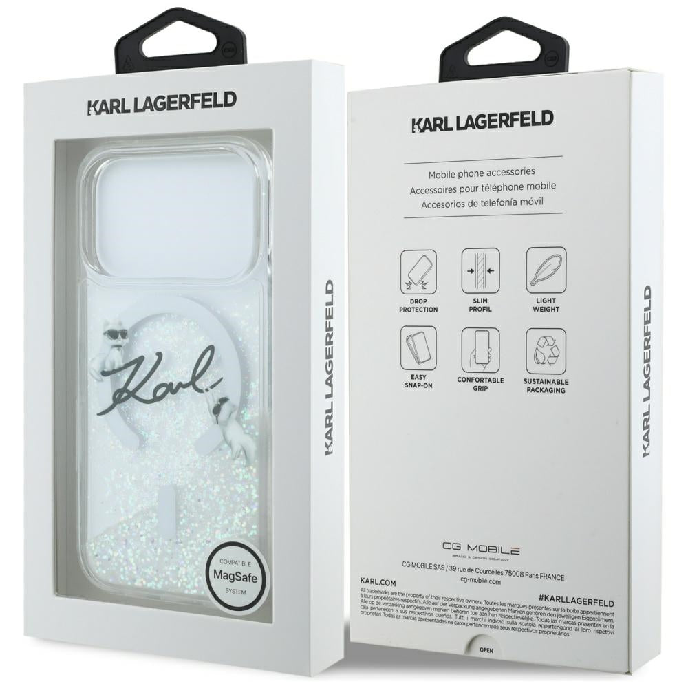 MagSafe cover til Apple iPhone 17 Pro, Karl Lagerfeld, Glitter Karl Script Logo, Transparent
