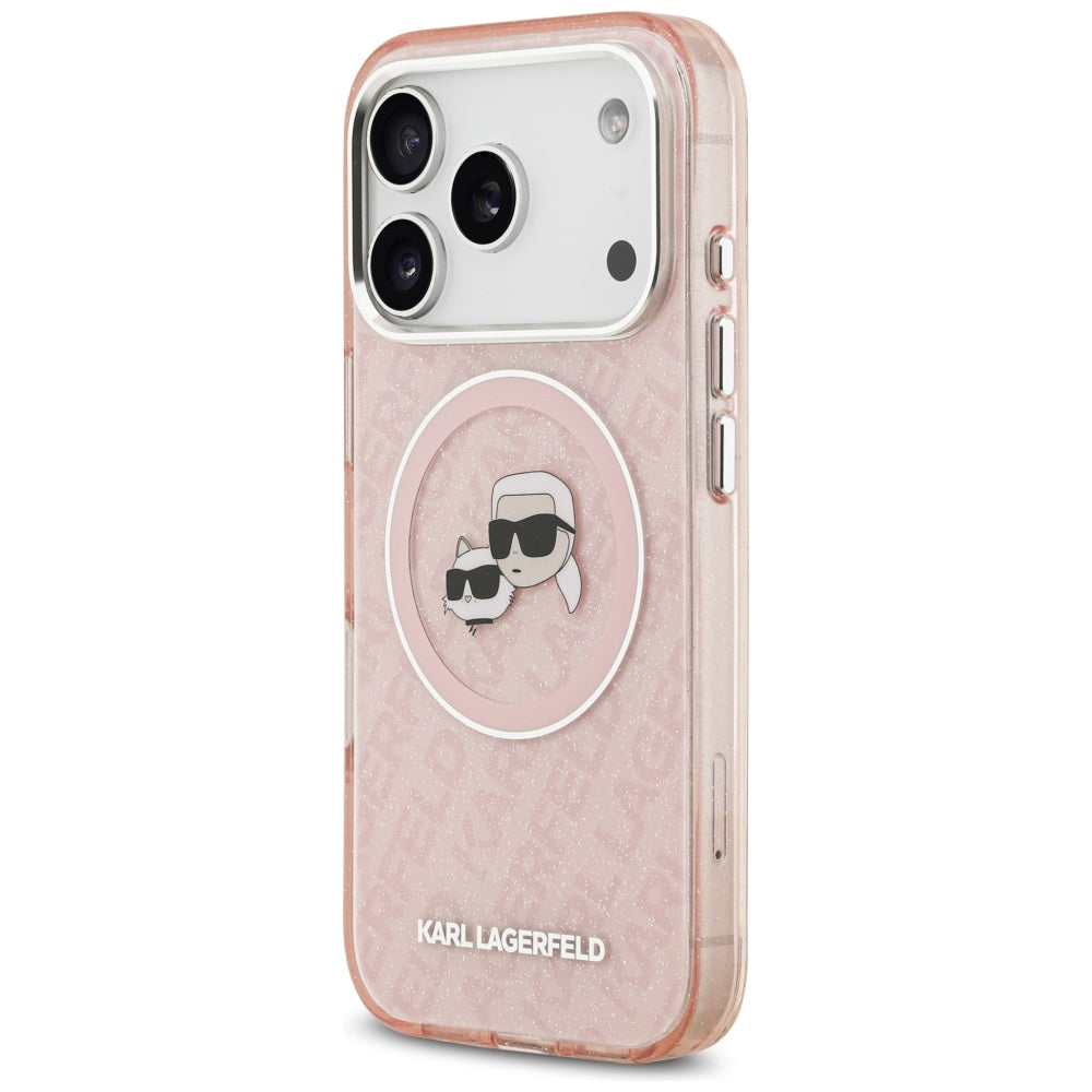 MagSafe cover til Apple iPhone 17 Pro, Karl Lagerfeld, IML Glitter Karl & Choupette's Heads, Pink