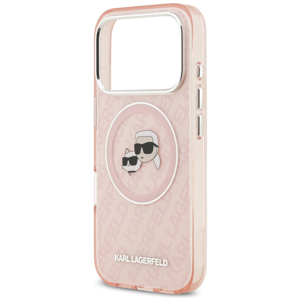 MagSafe cover til Apple iPhone 17 Pro, Karl Lagerfeld, IML Glitter Karl & Choupette's Heads, Pink
