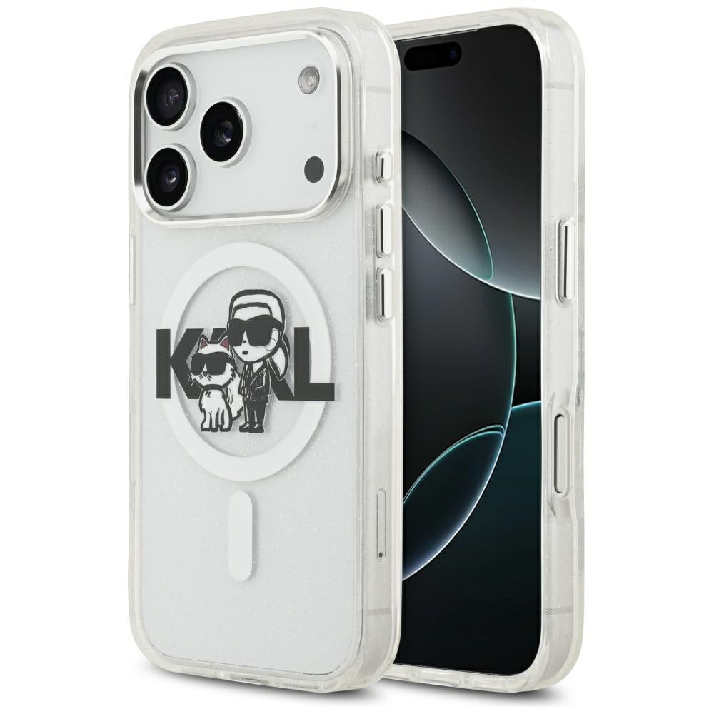 MagSafe cover til Apple iPhone 17 Pro, Karl Lagerfeld, IML Sketch Logo Glitter Karl & Choupette, Transparent