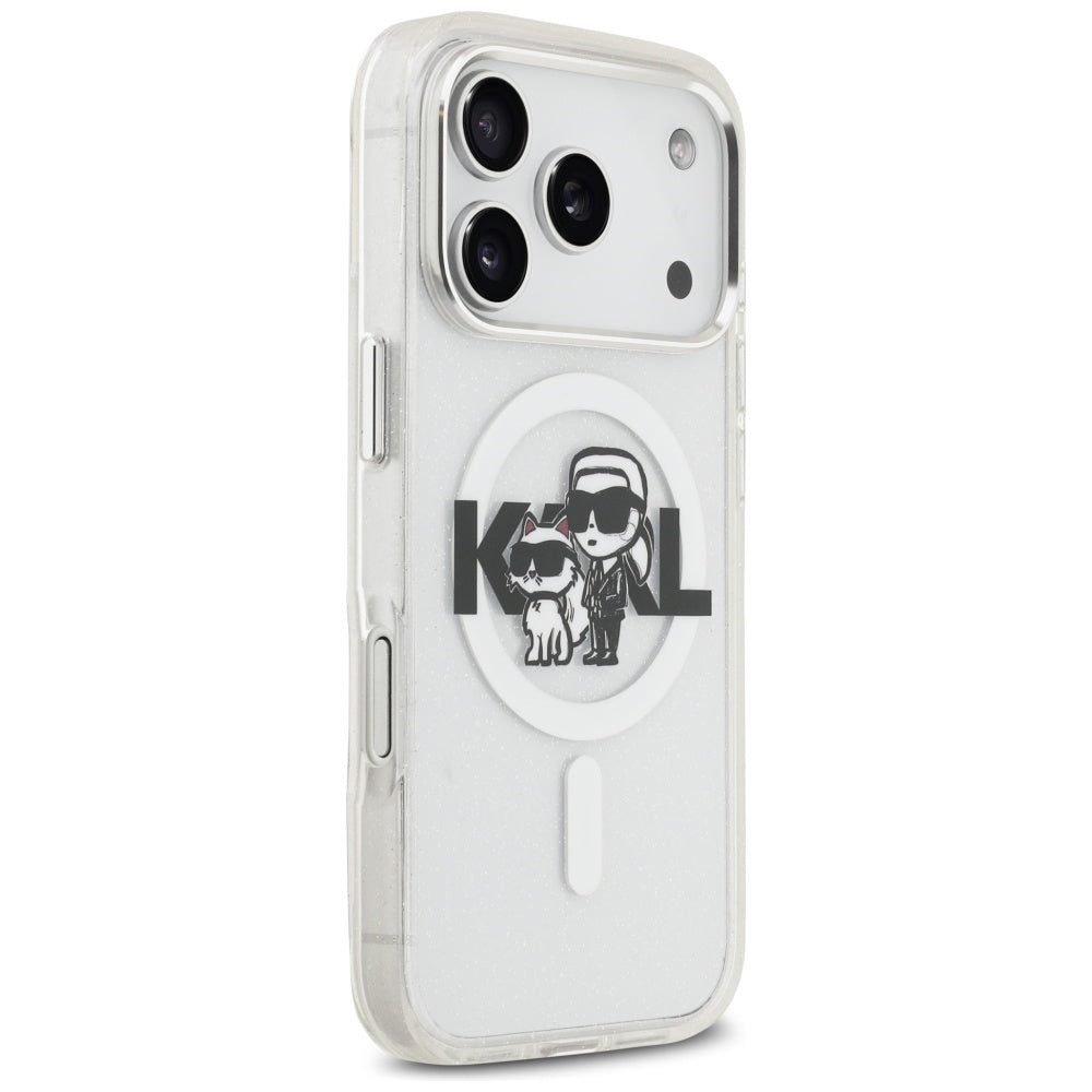 MagSafe cover til Apple iPhone 17 Pro, Karl Lagerfeld, IML Sketch Logo Glitter Karl & Choupette, Transparent