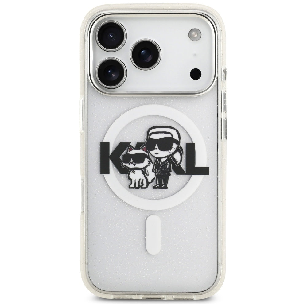 MagSafe cover til Apple iPhone 17 Pro, Karl Lagerfeld, IML Sketch Logo Glitter Karl & Choupette, Transparent