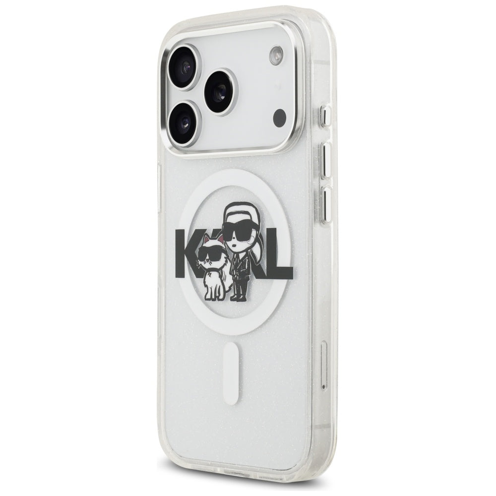 MagSafe cover til Apple iPhone 17 Pro, Karl Lagerfeld, IML Sketch Logo Glitter Karl & Choupette, Transparent