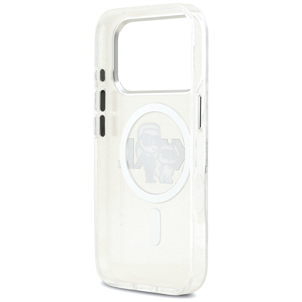 MagSafe cover til Apple iPhone 17 Pro, Karl Lagerfeld, IML Sketch Logo Glitter Karl & Choupette, Transparent