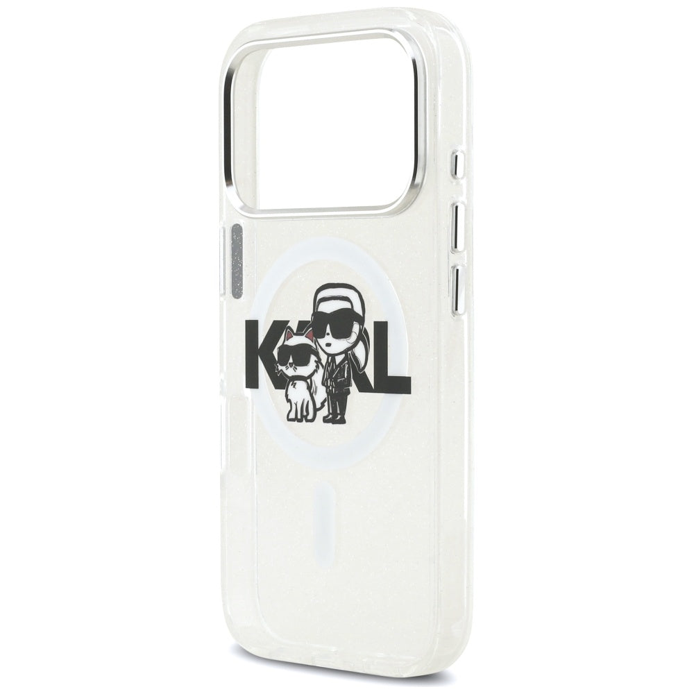 MagSafe cover til Apple iPhone 17 Pro, Karl Lagerfeld, IML Sketch Logo Glitter Karl & Choupette, Transparent