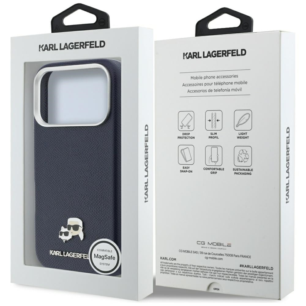 MagSafe cover til Apple iPhone 17 Pro, Karl Lagerfeld, Saffiano Karl & Choupette Pins, Blå