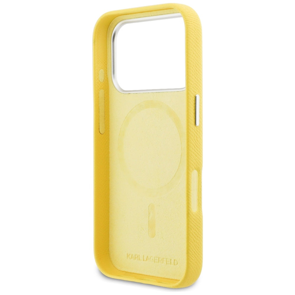 MagSafe cover til Apple iPhone 17 Pro, Karl Lagerfeld, Saffiano Karl & Choupette Pins, Gul