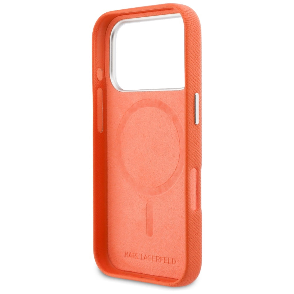 MagSafe cover til Apple iPhone 17 Pro, Karl Lagerfeld, Saffiano Karl & Choupette Pins, Orange