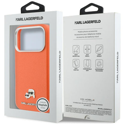 MagSafe cover til Apple iPhone 17 Pro, Karl Lagerfeld, Saffiano Karl & Choupette Pins, Orange
