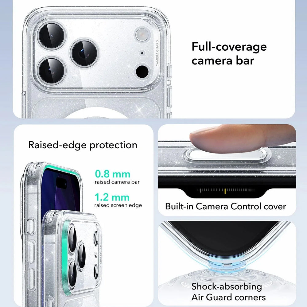 MagSafe cover til Apple iPhone 17 Pro Max, ESR, Classic Hybrid Shimmer, Gennemsigtig