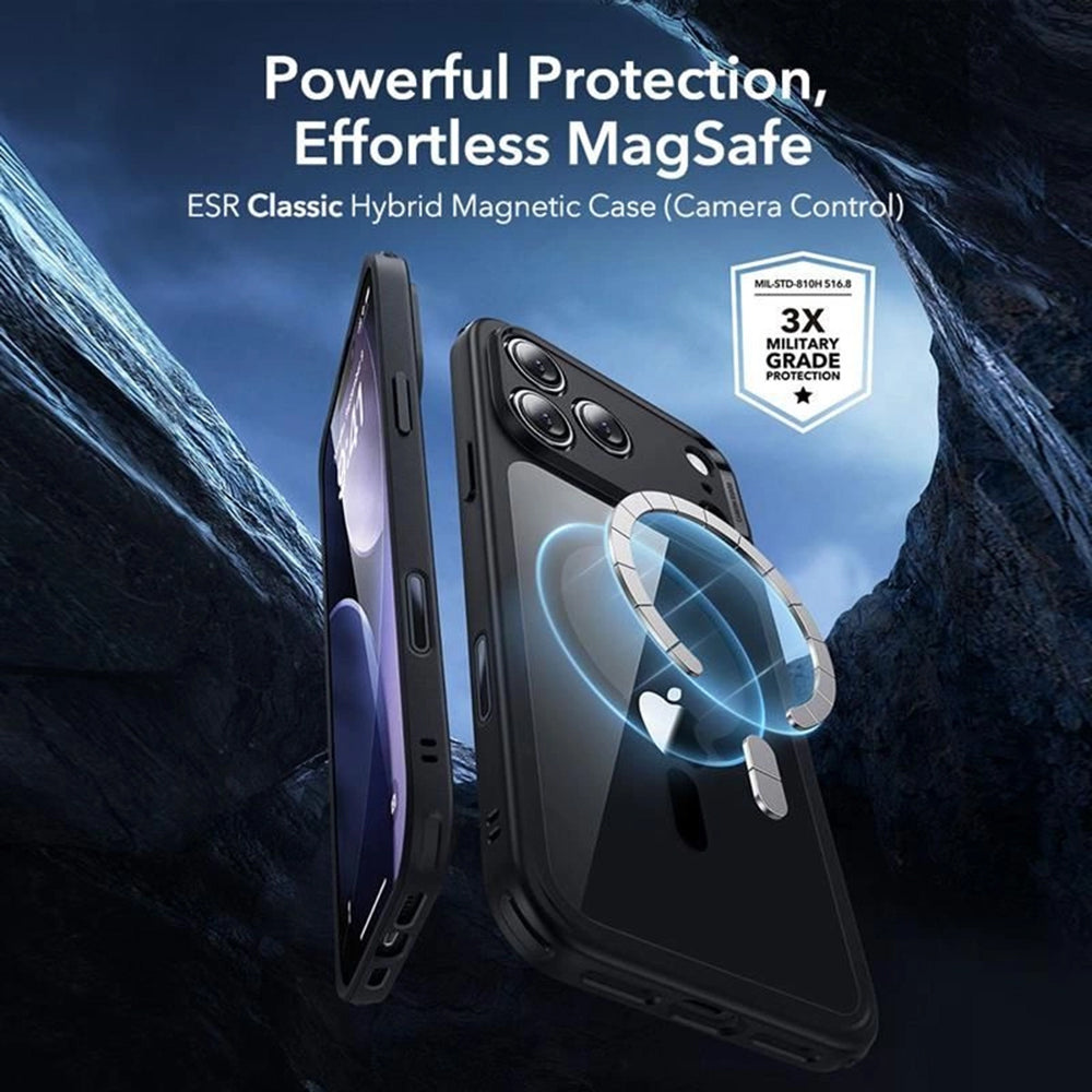 MagSafe cover til Apple iPhone 17 Pro Max, ESR, Classic Hybrid med skærmbeskytter, Sort Transparent