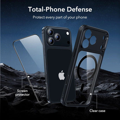 MagSafe cover til Apple iPhone 17 Pro Max, ESR, Classic Hybrid med skærmbeskytter, Sort Transparent