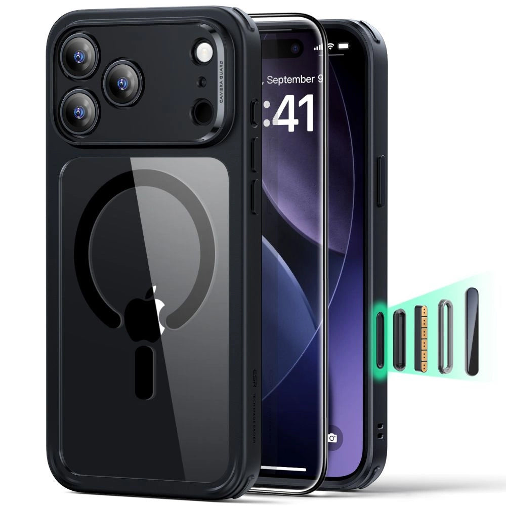MagSafe cover til Apple iPhone 17 Pro Max, ESR, Classic Hybrid med skærmbeskytter, Sort Transparent