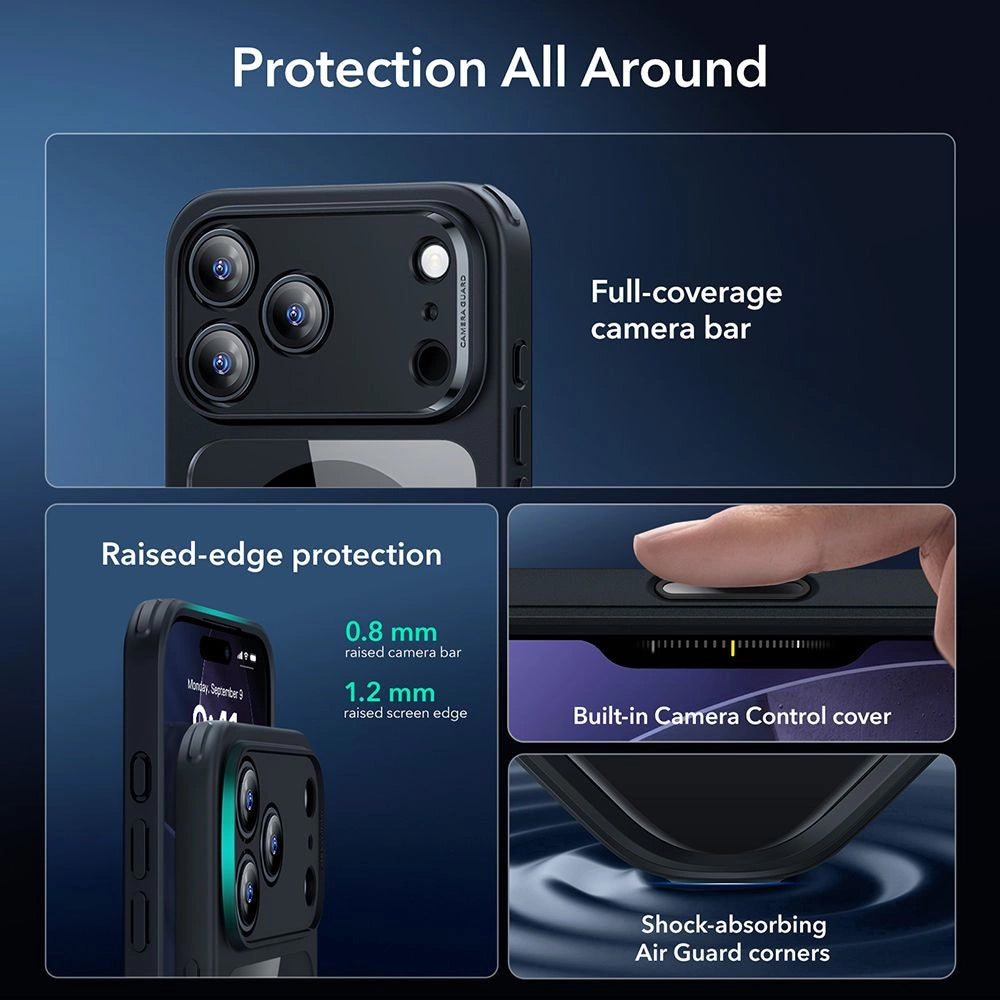 MagSafe cover til Apple iPhone 17 Pro Max, ESR, Classic Hybrid med skærmbeskytter, Sort Transparent