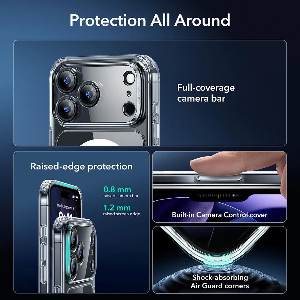MagSafe cover til Apple iPhone 17 Pro Max, ESR, Classic Hybrid med skærmbeskytter, Transparent