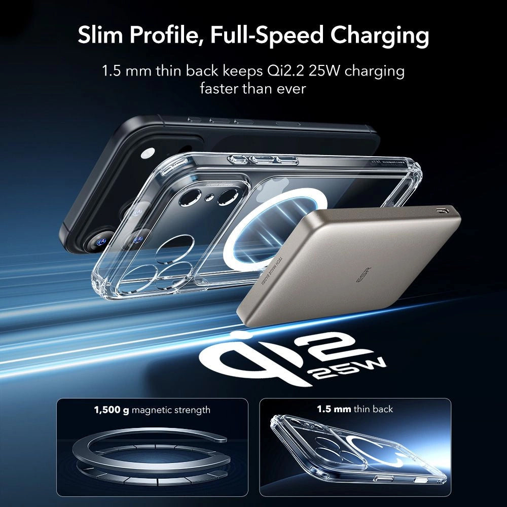 MagSafe cover til Apple iPhone 17 Pro Max, ESR, Classic Hybrid med skærmbeskytter, Transparent