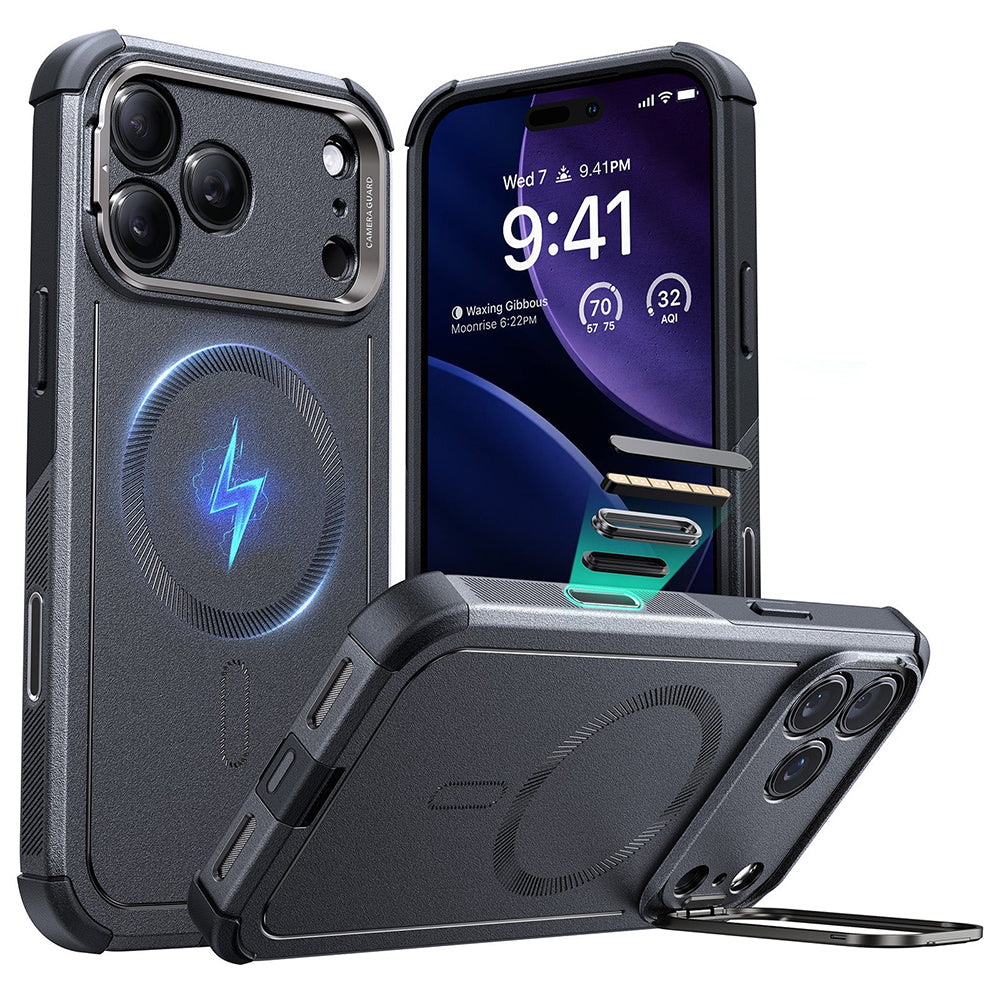 MagSafe cover til Apple iPhone 17 Pro Max, ESR, Cyber Armor Kickstand, Grå