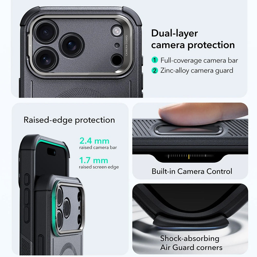 MagSafe cover til Apple iPhone 17 Pro Max, ESR, Cyber Armor Kickstand, Grå