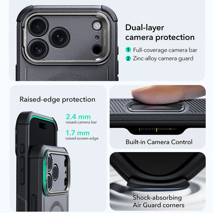 MagSafe cover til Apple iPhone 17 Pro Max, ESR, Cyber Armor Kickstand, Grå