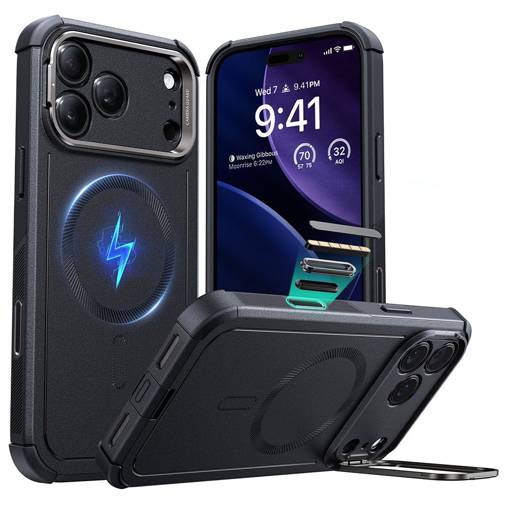 MagSafe cover til Apple iPhone 17 Pro Max, ESR, Cyber Armor Kickstand, Sort