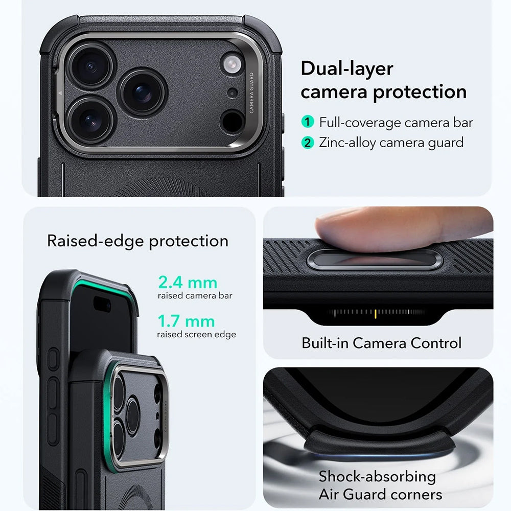 MagSafe cover til Apple iPhone 17 Pro Max, ESR, Cyber Armor Kickstand, Sort