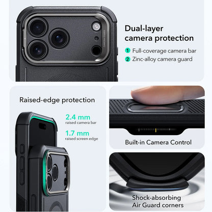 MagSafe cover til Apple iPhone 17 Pro Max, ESR, Cyber Armor Kickstand, Sort