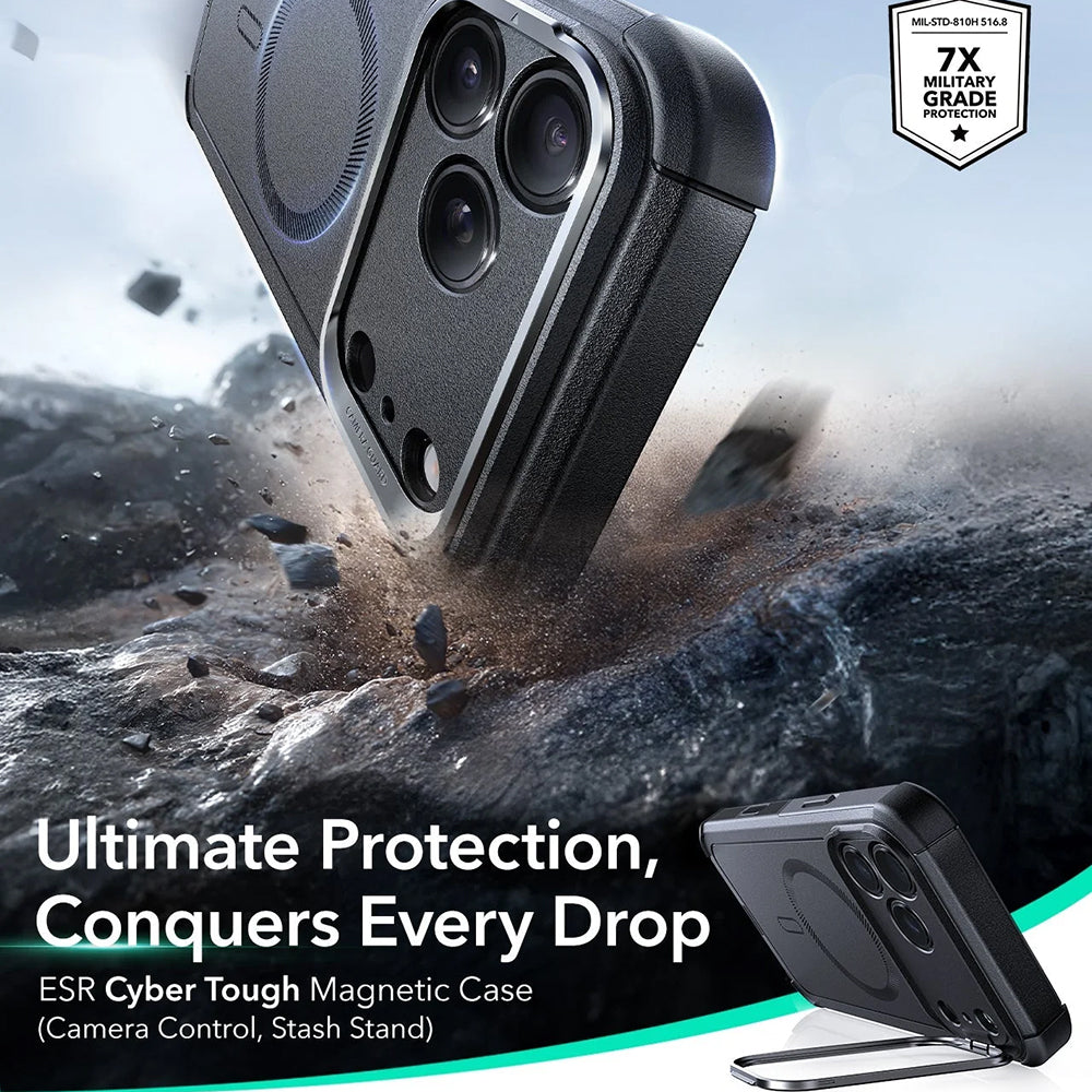MagSafe cover til Apple iPhone 17 Pro Max, ESR, Cyber Armor Kickstand, Sort