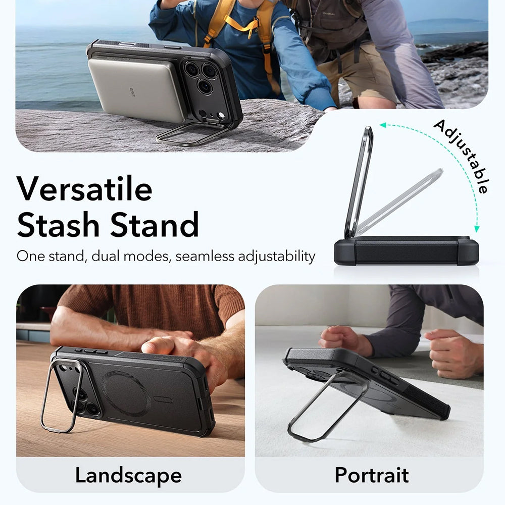 MagSafe cover til Apple iPhone 17 Pro Max, ESR, Cyber Armor Kickstand, Sort