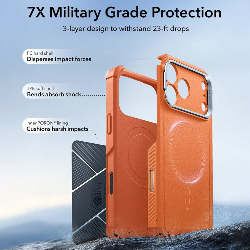 MagSafe cover til Apple iPhone 17 Pro Max, ESR, Cyber Armor Kickstand, Orange
